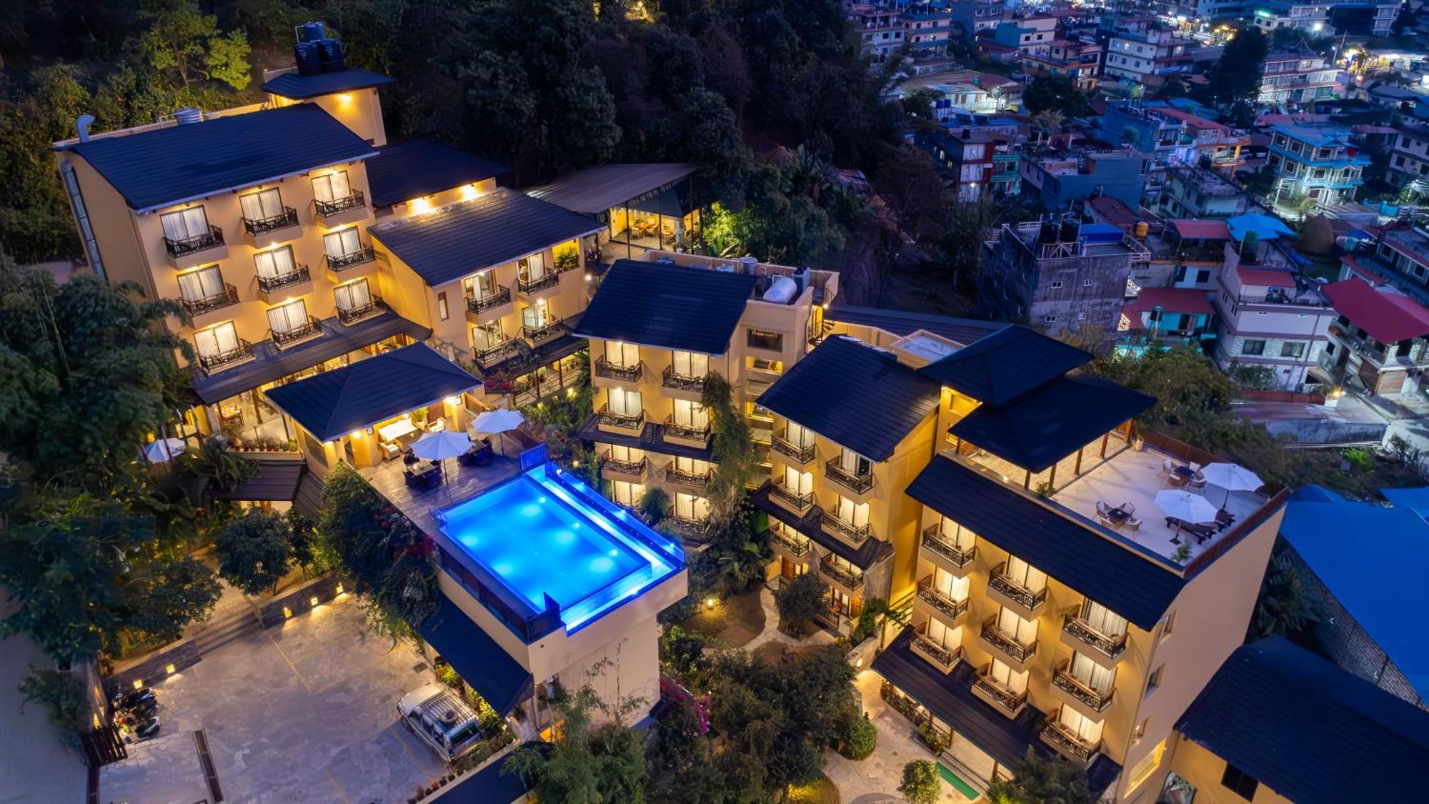 Bar Peepal Resort Pokhara Exterior foto Aerial view of the hotel